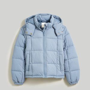 Madewell Modular Quilted Crop Puffer Jacket Light Blue